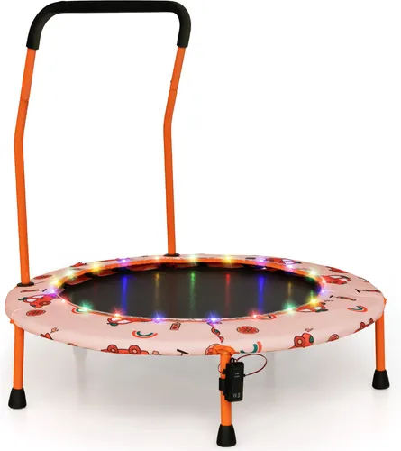 Produktbild COSTWAY Mini Trampolin Ø92 cm mit LED-Beleuchtung und abnehmbarem Griff – Orange