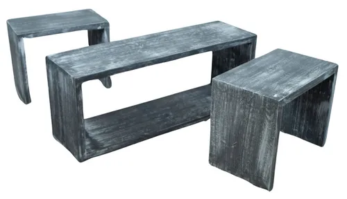 Vintage Tisch mit 2 Sitzhockern in shabby schwarz - Kreativer Vintage Tisch mit 2 passenden Sitzhockern, ideal für gemütliche Abende. Schaffen Sie eine einzigartige Atmosphäre in Ihrem Zuhause.