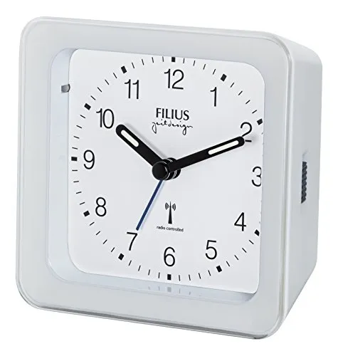 Filius 0522-0 Funkwecker mit Blauer Beleuchtung - Wecker mit präziser DCF 77 Funktechnologie und schleichender Sekunde für lautloses Wecken. Ideal für Nachts, mit blauer Beleuchtung und praktischem Snooze-System.