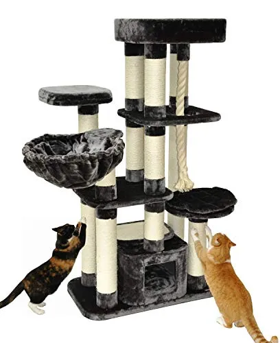 Design Kratzbaum XXL Memphis für große Katzen – 158 cm grau - Robuster Kratzbaum in Grau, ideal für große Katzen. Mit abnehmbaren, waschbaren Kissen und verstärkter Bodenplatte für optimale Stabilität. XL Liegemulde (45 cm) und hochwertiger Plüsch (600 g) bieten höchsten Komfort.