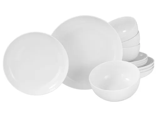 CreaTable 22556 Allround Weiss Tellerset 12-tlg - Kombiservices: 12-teiliges Porzellan Tellerset mit 4 Speisetellern, 4 Desserttellern und 4 Buddha Bowls – modern, langlebig und spülmaschinengeeignet für den täglichen Gebrauch.