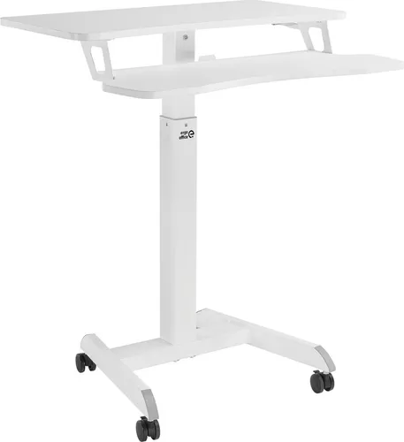 Höhenverstellbarer Sitz-Steh-Schreibtisch mit Rollen - Ergonomischer Arbeitsplatz in Weiß - Computermöbel mit verstellbarer Höhe von 80 bis 120 cm für ergonomisches Arbeiten im Sitzen und Stehen. Mobil dank 4 Rollen und Feststellbremsen, ideal für Homeoffice und Büros.