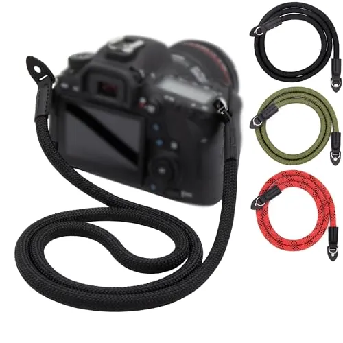 LENS-AID Kameragurt aus Seil - Flexibel und Sicher für alle Kameras - Kameragurt aus 100% Nylon, extrem strapazierfähig und vielseitig tragbar. Ideal für Nikon, Sony, Fujifilm, Olympus und mehr. Sicherheit und Stil vereint!