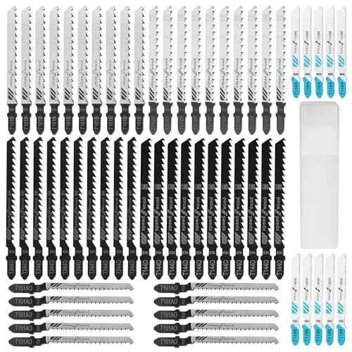 Stück Stichsägeblätter Set,Professional Stichsägeblatt,Kombiset mit Elektrosägeblättern Aus Hochkohlenstoffhaltigem Stahl, T-Schaft Stichsägeblätter für Holz, Kunststoff und Metall 60