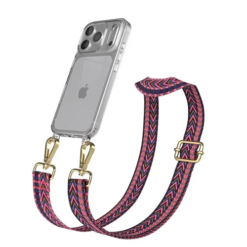 EAZY CASE Handykette - Verstellbares Taschenband kompatibel mit iPhone 17 Pro, Schulterriemen, Handykordel mit Silikon Hülle, Umhängetasche, Pink Blau Gold