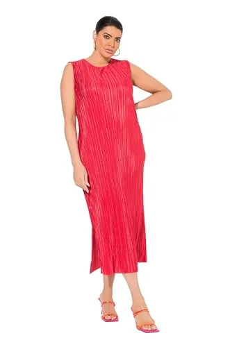 Ulla Popken Plus Size Plissee-Midikleid in Neonrot von Ulla Popken
