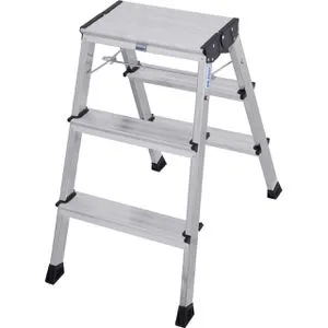 KRAUSE Klapptritt MONTO Rolly alu 2x 3 Stufen - 75 cm hoch, TÜV-geprüft für maximale Sicherheit und hohe Mobilität