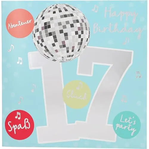 Depesche 11515-028 Zahlenkarte zum 17. Geburtstag mit Musik, veredelte Klappkarte mit originellem Innentext, inkl. Umschlag, Format 15,5 x 15,5 cm