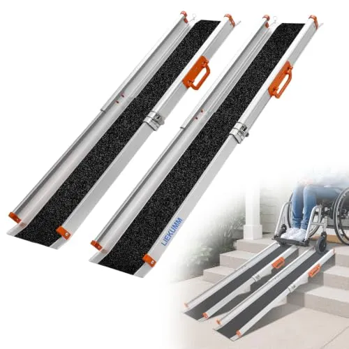 LIEKUMM 2 x Teleskop Rollstuhlrampe 107,5-183 cm, 300 kg Tragkraft