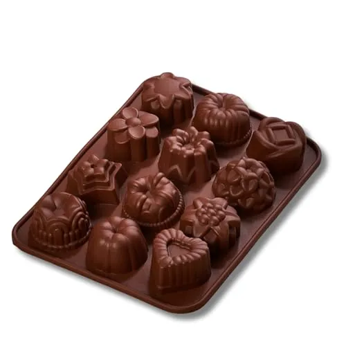 Pagen® Mini Muffinform für 12 Stück, Silikonform für kleine Cupcakes, Muffin Backform antihaft, Muffinförmchen Blume, Herz, Antihaft-Silikon-Backform, Schokoladenform, Pralinenform Silikon 3