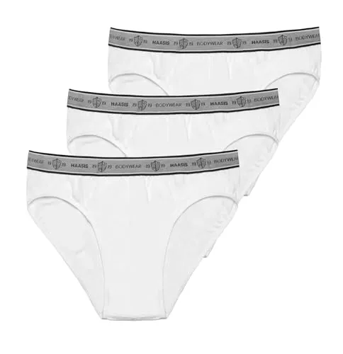 HAASIS Bodywear, Herren Slip 3er Pack, GOTS Zertifiziert, ohne Eingriff, doppelter Fronteinsatz, Single Jersey, Bio Baumwolle/Elasthan, Webgummibund mit Logo, Made in Europe, Größe:S, Farbe:weiß