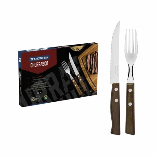 Tramontina Steakbesteck-Set 12-teilig mit Naturholzgriffen