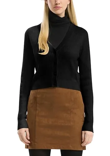 QS Verkürzte Strickjacke mit Rippstruktur