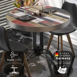 BMLG Bistro Tisch Ø 80 x 77 cm – Vintage Bunt/Schwarz mit Edelstahl Rand - Der stilvolle BMLG Bistro Tisch vereint Eleganz und Robustheit. Ideal für Garten und Gastronomie, trotzt er Wind und Wetter und bietet dank hitzebeständiger Tischplatte hohen Komfort.