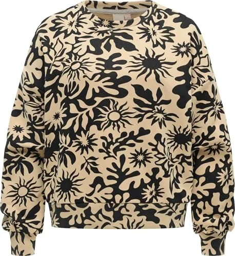 Ragwear Damen lässiges Cropped Sweatshirt Oversized Pullover mit modischem Allover-Print Wuss Print Sand Gr. XXL