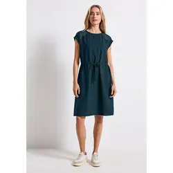 STREET ONE Damen Kleid 1408786 mit Mesh-Details, Tide Blue, 36 - Freizeitkleid mit Rundhalsausschnitt, seitlichen Taschen und taillierbarem Tunnelzug – ideal für lässige Anlässe.