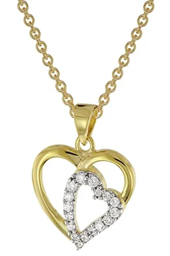 trendor Herz-Anhänger mit Zirkonia Gold 585 und goldplattierter Kette - Ketten für Damen – Eleganter Herz-Anhänger aus 14 Karat Gold 585 mit glitzernden Zirkonias, inkl. goldplattierter Halskette, perfekt als Geschenk für besondere Anlässe.