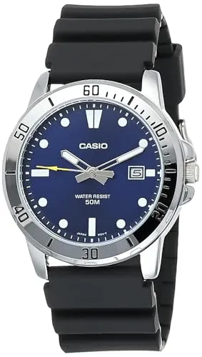 Casio MTP-VD01-2E Herrenuhr - Armbanduhren für Herren mit blauem Zifferblatt und robustem Harzarmband, 50 m wasserdicht und mit Datumsanzeige für den täglichen Gebrauch.