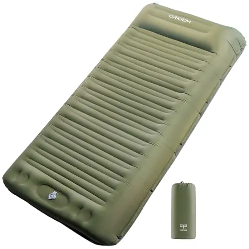 Origem Isomatte Camping Matratze, 14cm Ultraleichte Schlafmatte Aufblasbar Kleines Packmaß, Aufblasbarer Fuß Luftmatratze Outdoor mit Fußpumpe