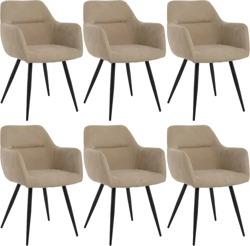 Lina® Nova Esszimmerstuhl im modernen Design, Samt, mit Armlehnen, Wohnzimmerstuhl Sessel Metallbeine Elegant Form - 6er Set - Beige