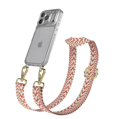 EAZY CASE Handykette - Verstellbares Taschenband kompatibel mit iPhone 17 Pro, Schulterriemen, Handykordel mit Silikon Hülle, Umhängetasche, Blau Rot Gold