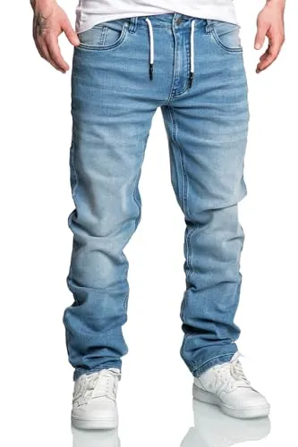 REPUBLIX Herren Sweathose in Stretch Denim Basic Jeans Hose Kordel R7031 Hellblau W33