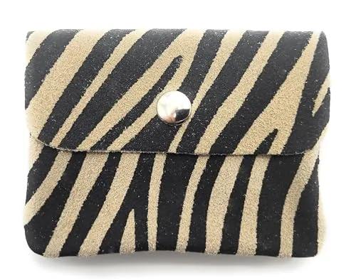 Mini Geldbörse Leder Made in Italy | Echtes Rindleder | Kompakt 11x8,5cm | 50g leicht | 3 Fächer | Druckknopf | Damen Herren | Münzfach Scheinfach | Portemonnaie (Zebra)