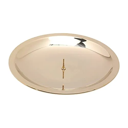 NKlaus Kerzenteller Ø 13cm Messing Kerzenständer Taufkerze Kerzenhalter mit Dorn Kerzenuntersetzer Stumpenkerzen Kommunion Taufe Gold poliert 10567