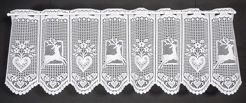 frankgardinen Scheibengardine Hirsch und Herz 30 cm hoch weiß - Wunschbreite frei wählbar durch gekaufte Menge in 25 cm Schritten - Meterware