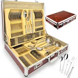 Besteck im Koffer, 72 Teile, 12 Personen, Edelstahl, Gabel, Löffel, Messer 2232d SATIN - Silber