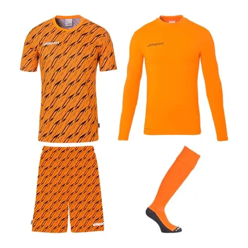 Uhlsport Progressive Torwart-Set Kinder kurzarm fluo orange/schwarz 164 - Sportbekleidung-Set für junge Torhüter, aus recyceltem Polyester für optimale Atmungsaktivität und Komfort. Ideal für Training und Spiele, damit Ihr Kind in jeder Situation glänzt!