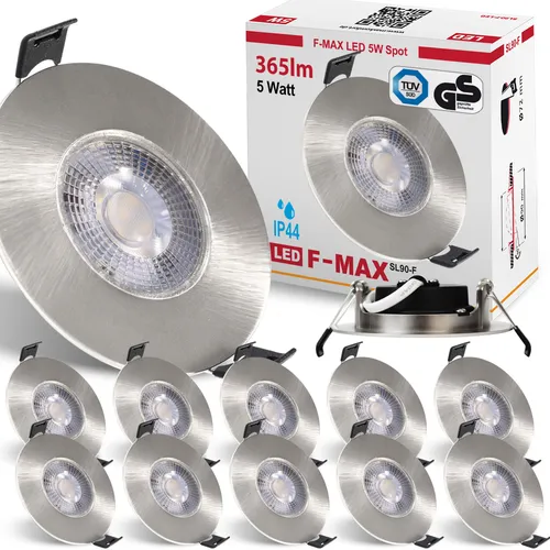 Maxkomfort F-MAX SL90-F Einbauspot 3-Stufen-dimmbar IP44 5W Eisen gebürstet 12 x