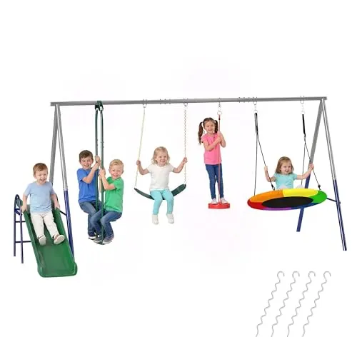 Höhenverstellbares Schaukelgestell 5 in 1 mit Rutsche und Nestschaukel