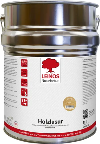 Leinos Holzlasur 260 Pinie - 10 l Eimer für Außen - Farben & Lacke, wasserabweisende und UV-geschützte Öllasur mit Filmschutz gegen Pilzbefall, ideal für unbehandelte Hölzer und sorgt für eine schöne Lasuroptik.