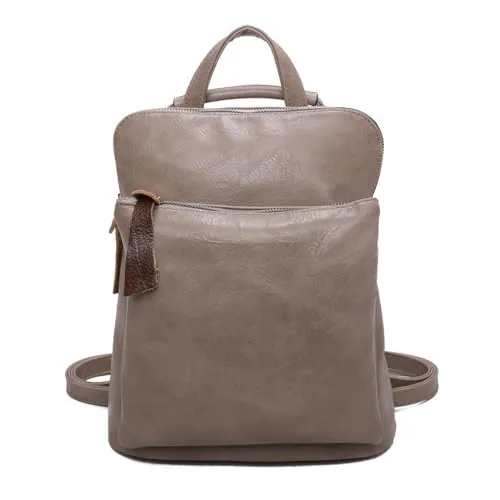Damen Rucksack Tasche - Vintage Leder Optik in Taupe - Damen-Rucksackhandtaschen, vielseitige 2-in-1 Tasche als Schultertasche und Rucksack, ideal für Freizeit, Arbeit oder Reisen mit elegantem Design und hochwertiger Verarbeitung.