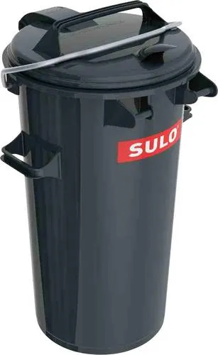 SULO 1052566 Mülleimer 50l - Kunststoff Grau - Haushaltszubehör mit praktischem Deckelhandgriff und Verschlussbügel für eine sichere Abfallentsorgung.