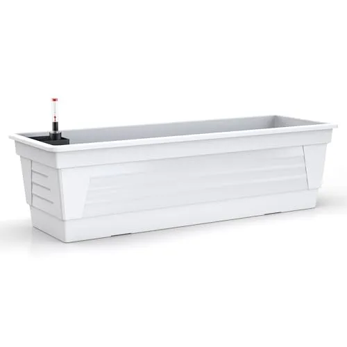 Plastard Blumenkasten Milano 80 cm lang Farbe Weiß mit Wasserspeicher und Wasserstandsanzeige Pflanzkasten für Balkon und Garten witterungsbeständig für Innen und Außen