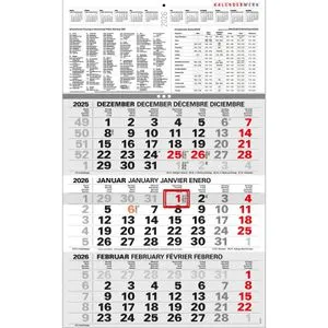Glocken 3-Monatskalender 2026 - 30x54cm - Organizer mit 3-Monatsansicht, fünfsprachig und ideal für die Planung von Schulferien und wichtigen Terminen.