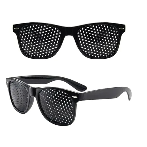 MisFun 2 Stücke Schwarze Rasterbrille, Pinhole Glasses, Pinhole Brille, Gitterbrille Mit Faltbaren, Rasterbrille Lochbrille, Lochbrille für Augentraining zur Entspannung (Schwarz)