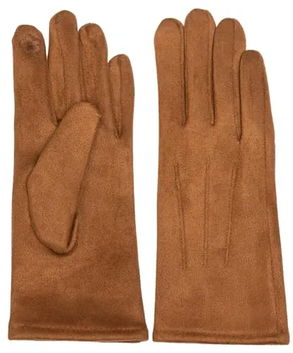 Caspar GLV014 klassisch elegante uni Damen Handschuhe mit 3 Nähten, Farbe:cognac, Accessoires:One Size