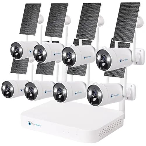 LUVISION Dual WLAN Solar Akku Überwachungssystem 10 Kanal NVR 4MP - Überwachungskameras: Hochauflösendes 4MP Set mit 8 Solar-WLAN-Kameras und PIR-Sensor für zuverlässige Außenüberwachung ohne Kabelsalat.