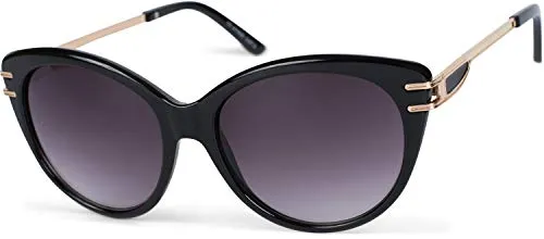 styleBREAKER Damen Sonnenbrille in Katzenaugen Form mit Polycarbonat Gläsern und Metall Bügel, Cat-Eye Brille 09020111, Farbe:Gestell Schwarz/Glas Grau-Violett Verlaufsglas