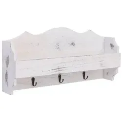 vidaXL Wandgarderobe Weiß mit Regal und Haken - Kleiderständer aus hochwertigem Paulownia-Holz, mit 1 Regal und 3 Haken für optimalen Stauraum. Ideal für Flur, Schlafzimmer oder Küche – bringt Eleganz in Ihr Zuhause!