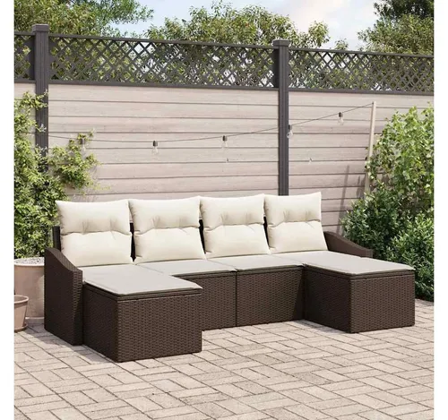 furnicato Garten-Essgruppe Poly-Rattan Set für 6 Personen, Braun und Creme - Stylisches Garten-Set für 6 Personen, ideal für Garten und Terrasse. Robustes Poly-Rattan auf pulverbeschichtetem Stahlrahmen sorgt für Langlebigkeit und Wetterbeständigkeit. Perfekt für gesellige Abende im Freien.