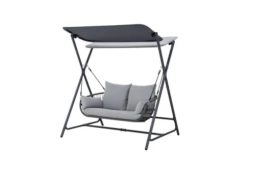 Leco Hollywoodschaukel - Anthrazit - Gartenmöbel - Stilvolle Garten-Schaukelliege mit 2 verstellbaren Sonnendächern für optimalen Schatten. Robustes Gestell aus pulverbeschichtetem Stahl und pflegeleichtem Polyester. Ideal für entspannte Stunden im Freien.