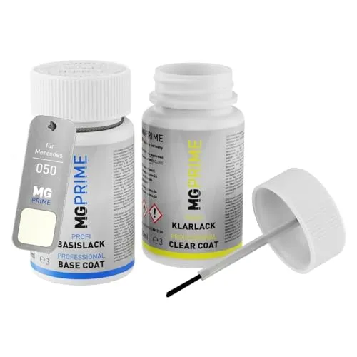 MG PRIME Autolack Lackstift Set für Mercedes 050 Weiss/White Basislack Klarlack je 50ml