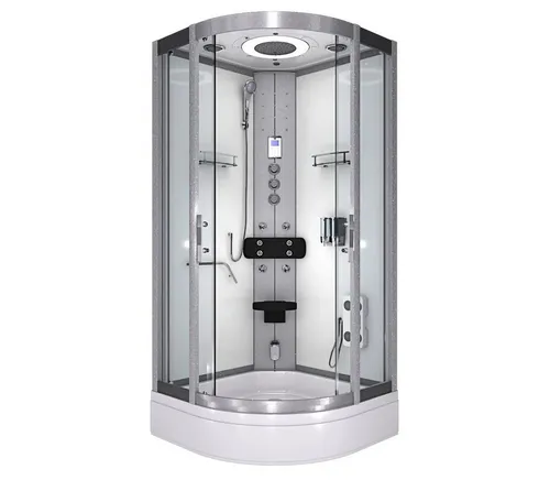 AcquaVapore Komplettdusche Fertigdusche Dusche D58-60T1 Weiß 100x100, Sicherheitsglas ESG, inklusive Duschwanne, Höhenverstellbar, Mit Bauanleitung, Mit Beleuchtung, Gehärtetes Glas