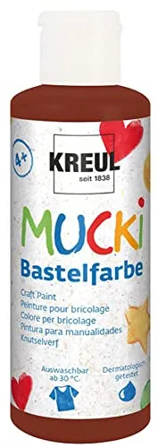 KREUL 24113 - Mucki Bastelfarbe für Kinder, 80 ml in braun, Kindermalfarbe auf Wasserbasis, parabenfrei, glutenfrei, laktosefrei und vegan, auswaschbar, vermalbar mit Pinsel und Schwamm
