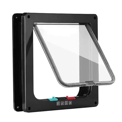 Tibeoyad Katzenklappe, 4 Wege Magnet-Verschluss Haustierklappe, Einfache Installation Katzentür Haustiertür in Wand, Holztür, Upvc innentür, Ziegelwände, Holztüren (Schwarz, XL-25x28x5,5cm)