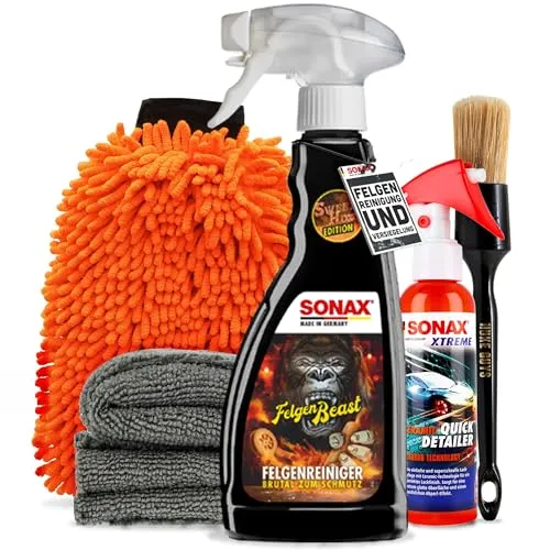 Sonax Felgenbeast Felgenreinigung & Versiegelung Set - Felgenversiegelung Set mit SONAX FelgenBeast, der Sonderedition mit Frische-Duft, und Xtreme Ceramic Quick Detailer für perfekten Glanz und Abperl-Effekt.